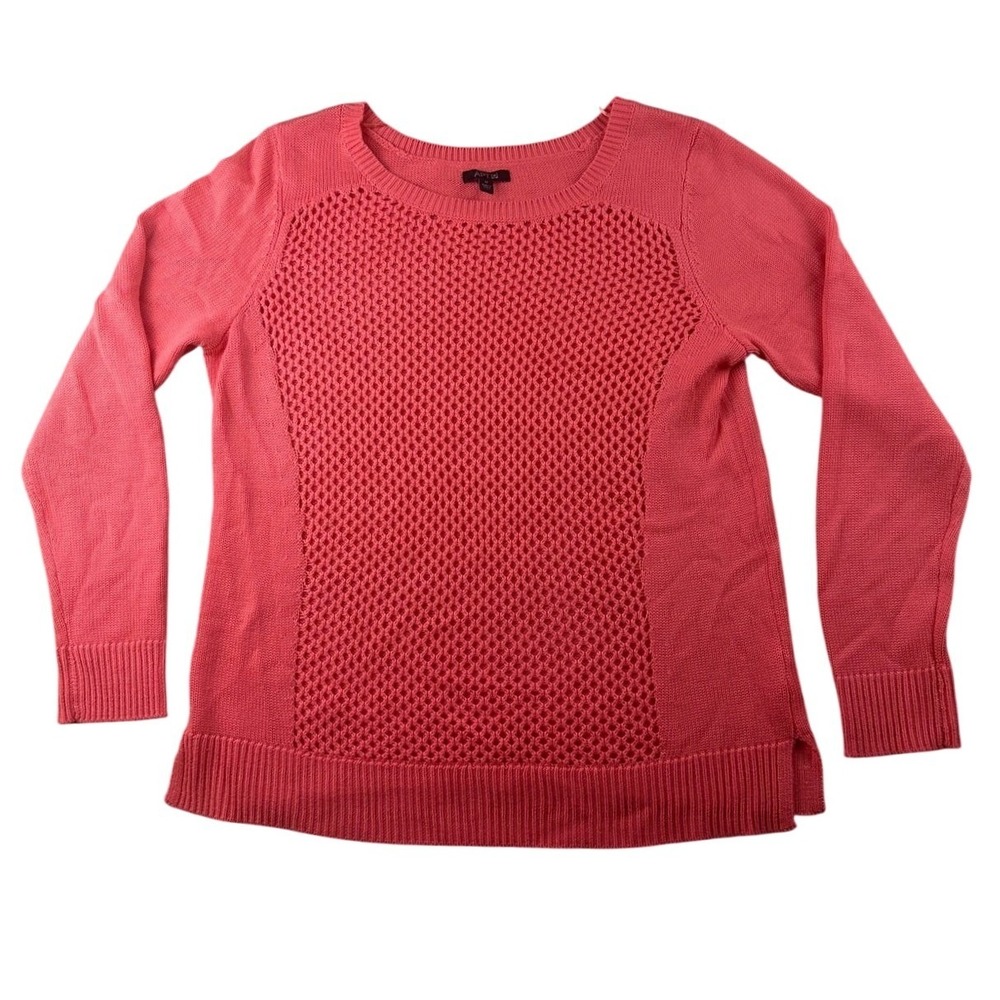 Apt 9 Sweater Women M Pink Pullover Solid Pointelle Knit Scoop Neck Preppy Soft